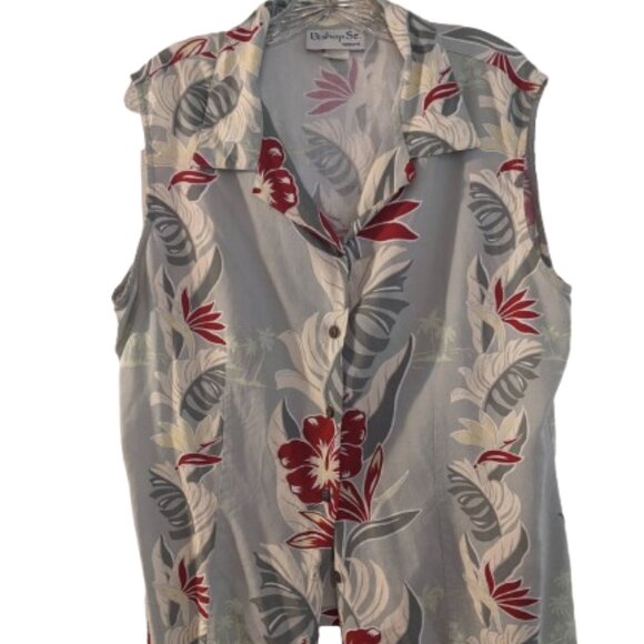 Vintage Bishop St Sleeveless Hawaiian Floral Shirt - Picture 1 of 9